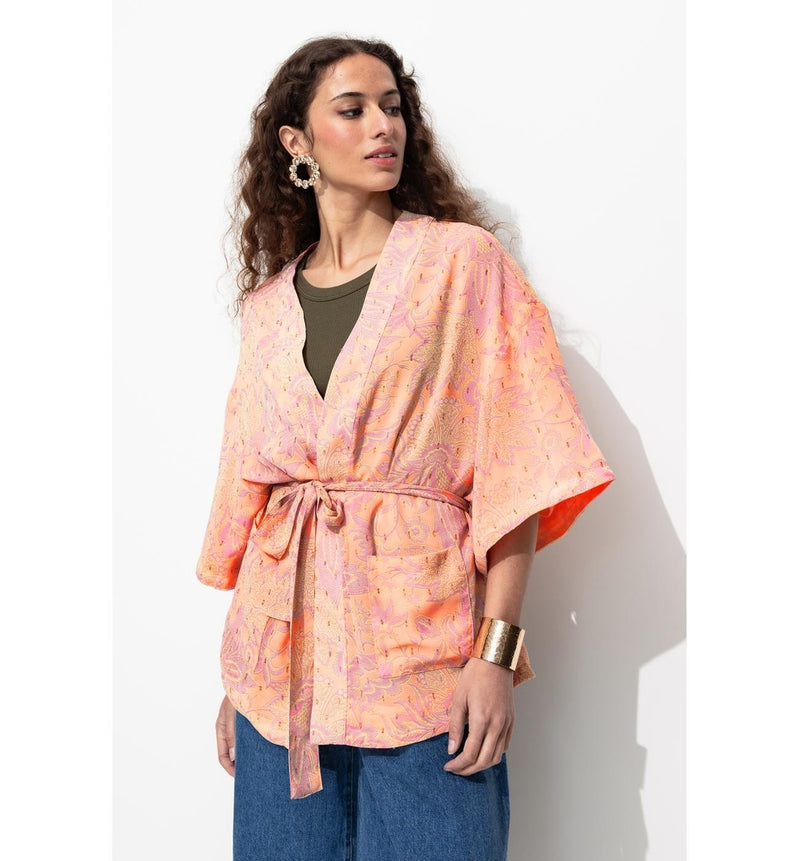 Veste Kimono Imprimée Femme - Orange Uni Colore