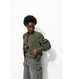 Chaqueta bomber con hombros lisos para mujer - Color caqui oscuro liso