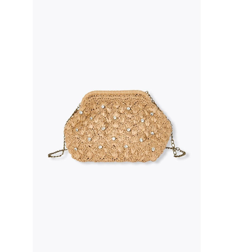 Sac en Raphia et Strass Femme - Naturel Uni Clair