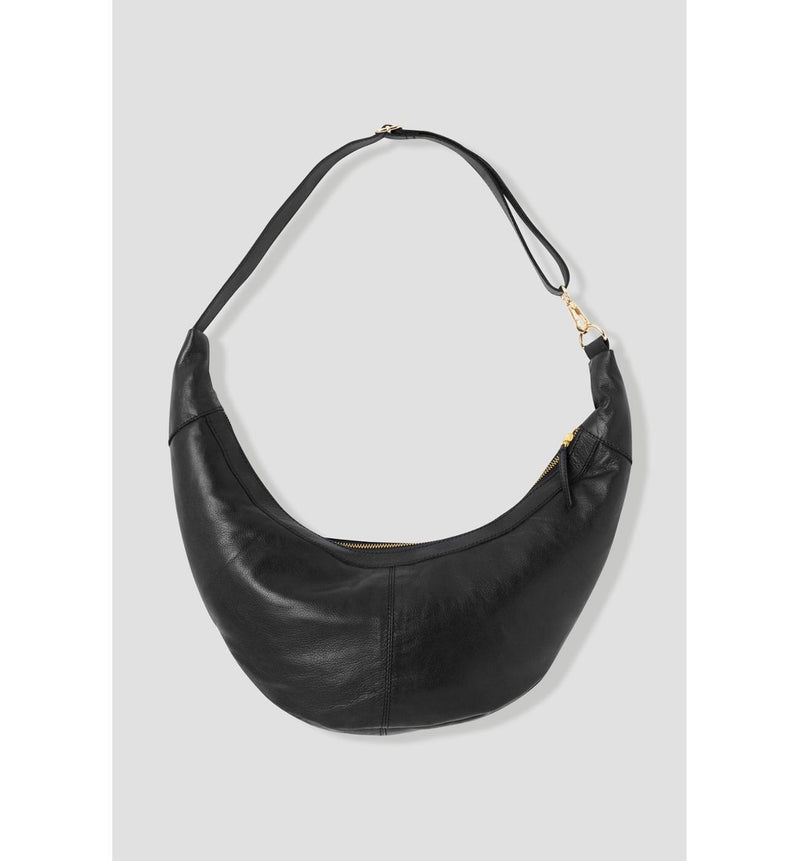 Sac Croissant en Cuir Femme - Noir Uni Fonce