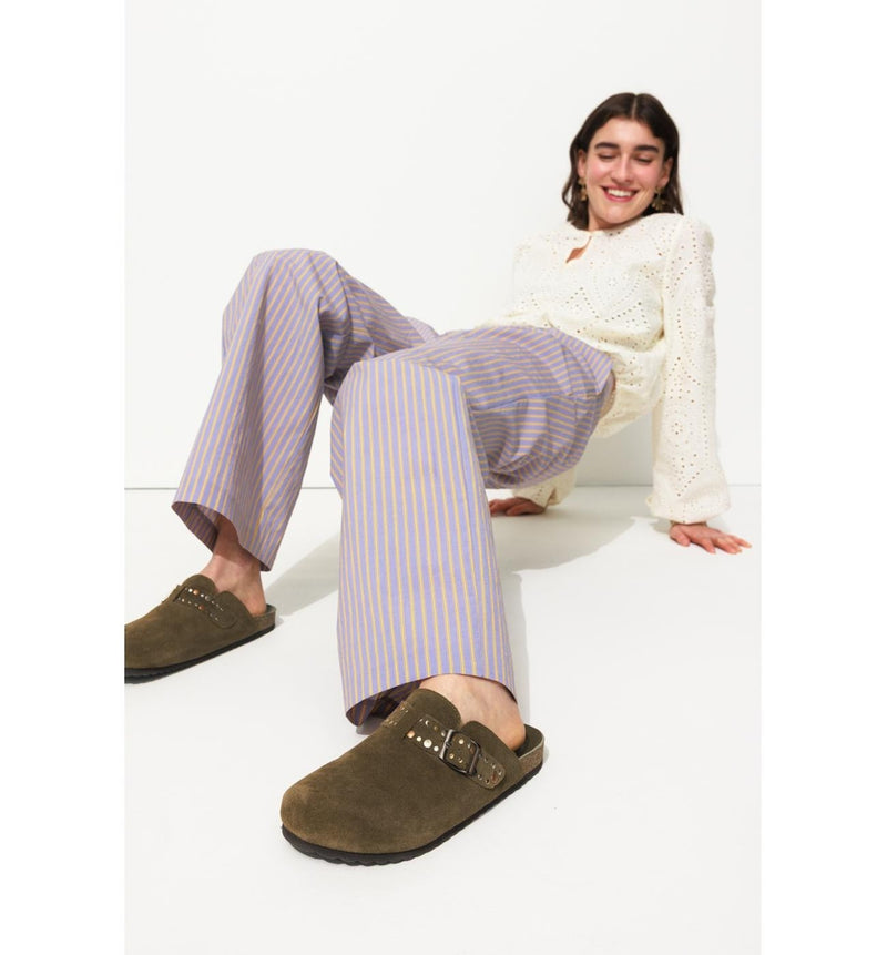Sabot en Cuir Suédé Femme - Kaki Uni Fonce