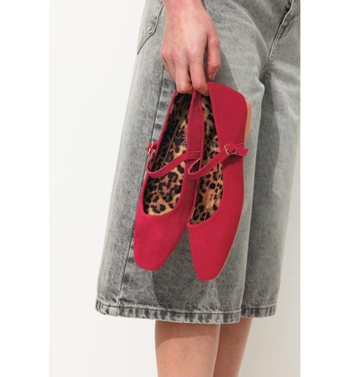 Ballerines Léopard en Cuir - Rouge Uni Colore