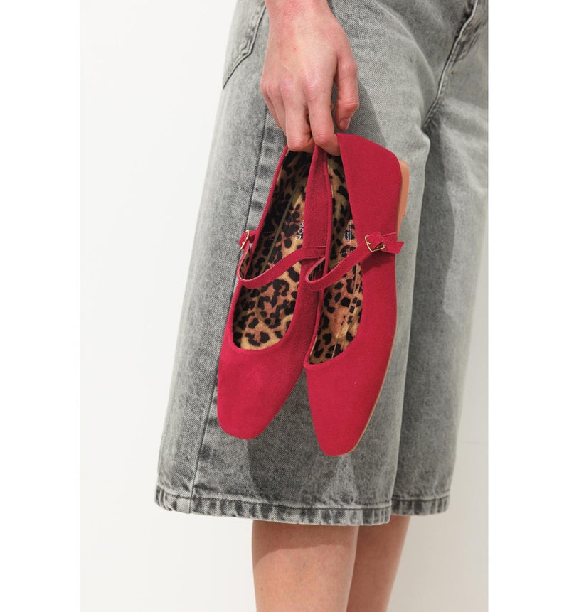 Ballerines Léopard en Cuir - Rouge Uni Colore