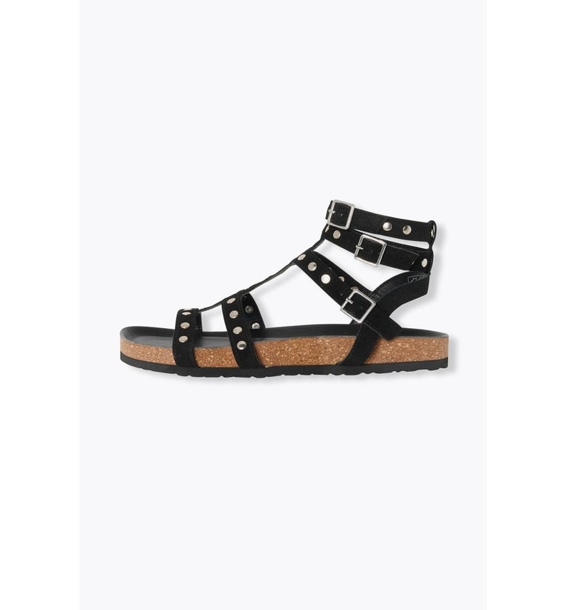 Sandales en Cuir Clouté Femme - Noir Uni Fonce