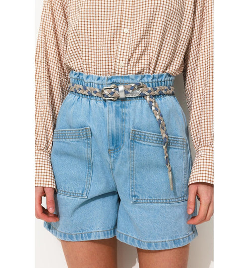 Ceinture Tressée en Cuir - Bleu Imprime