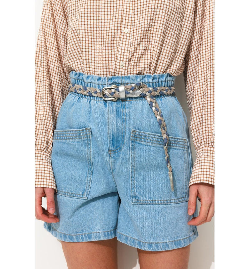 Ceinture Tressée en Cuir - Bleu Imprime