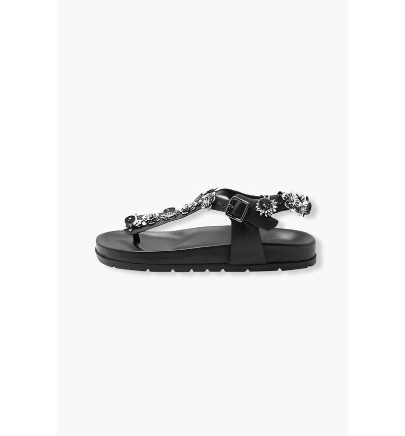 Sandales-tongs Bijoux en Cuir - Noir Uni Fonce