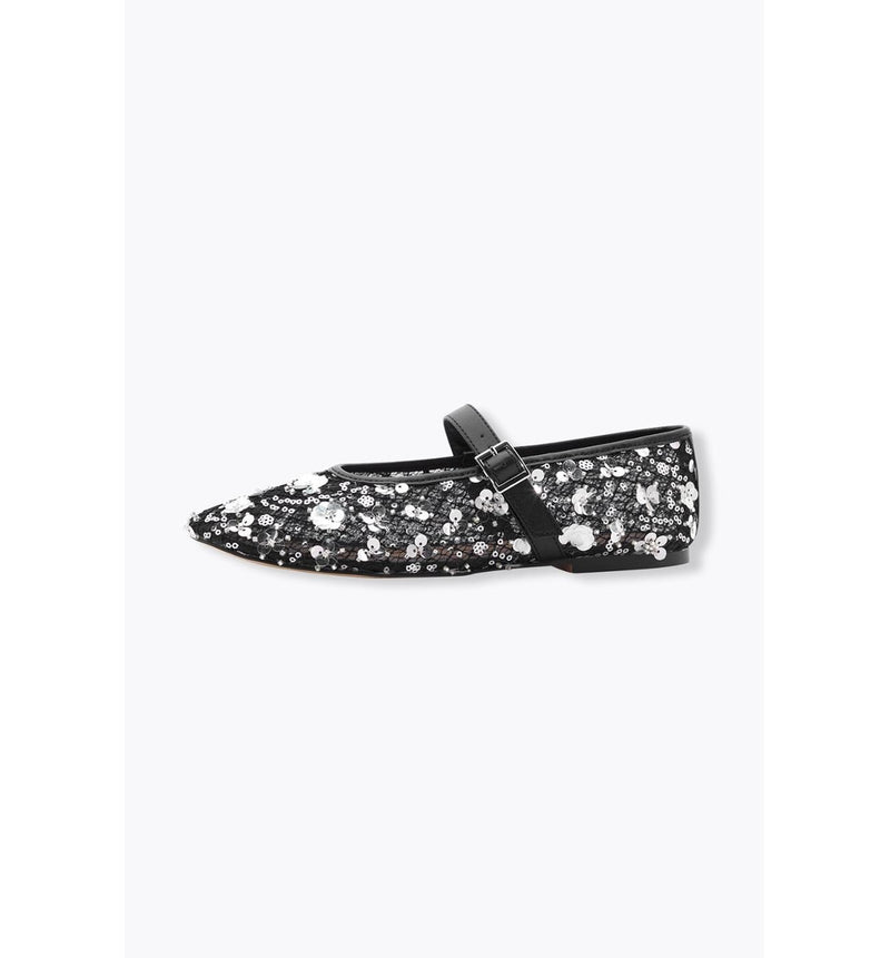 Ballerines à Sequins Femme - Noir Uni Fonce