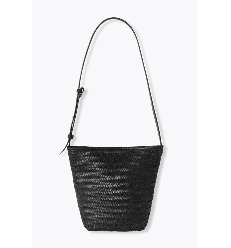 Sac Seau en Cuir Tressé Femme - Noir Uni Fonce