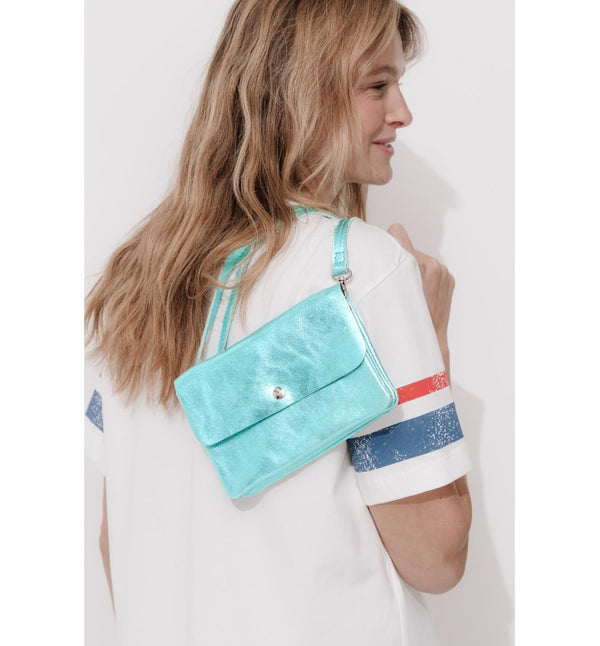 Sac en Cuir Irisé Femme - Bleu Uni Colore