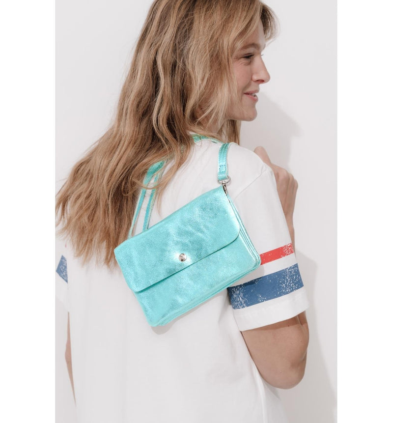Sac en Cuir Irisé Femme - Bleu Uni Colore
