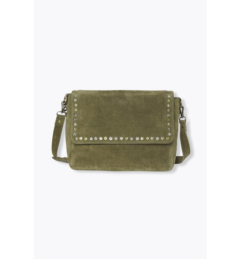 Sac en Cuir Suédé Clouté - Kaki Uni Fonce