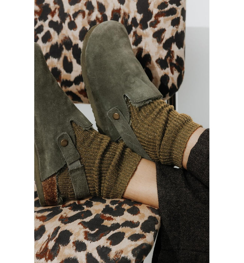Chaussettes à Paillettes Femme - Vert Uni Colore