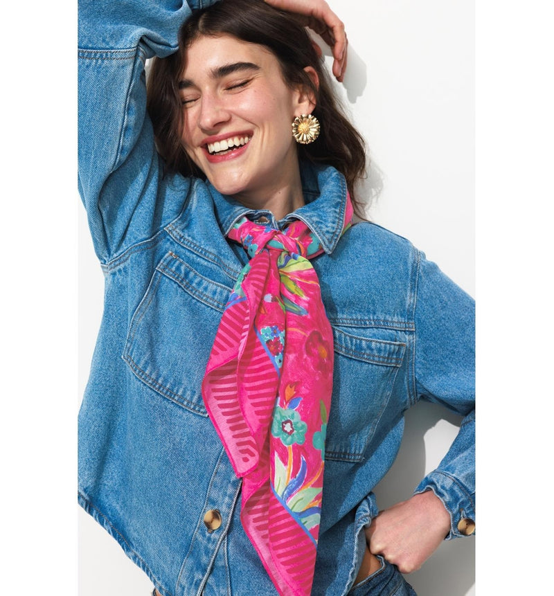 Foulard Carré Laura Gulshani - Rose Uni Colore