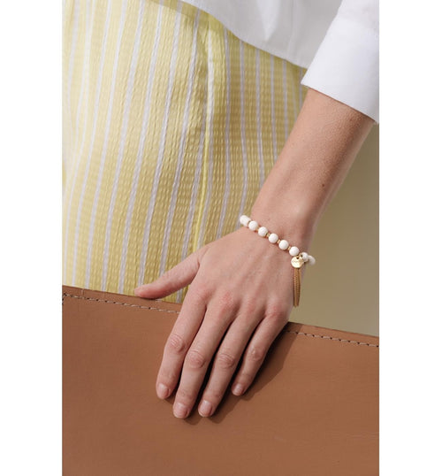 Bracelet de Perles à Pompon - Jaune Uni Colore