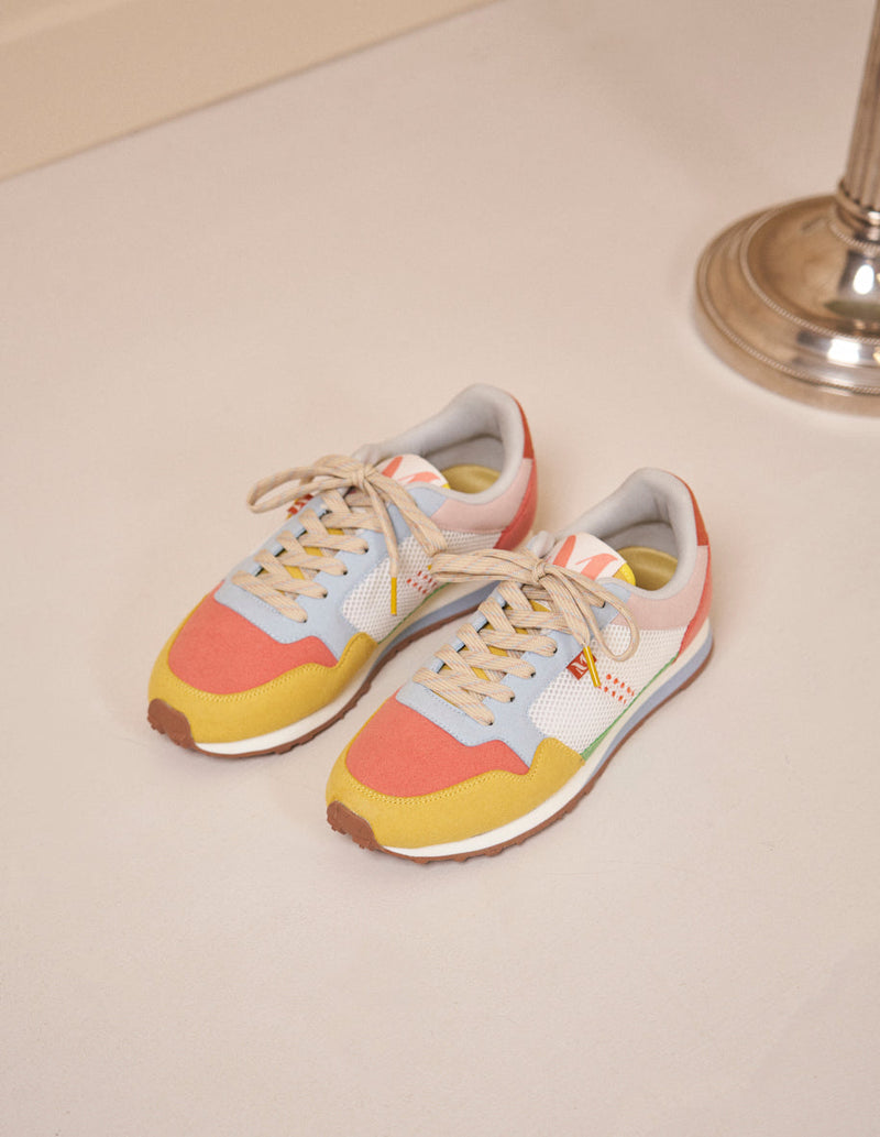 Gabrielle Low Sneakers - Suede Vegan And Mesh Yellow Coral Sky