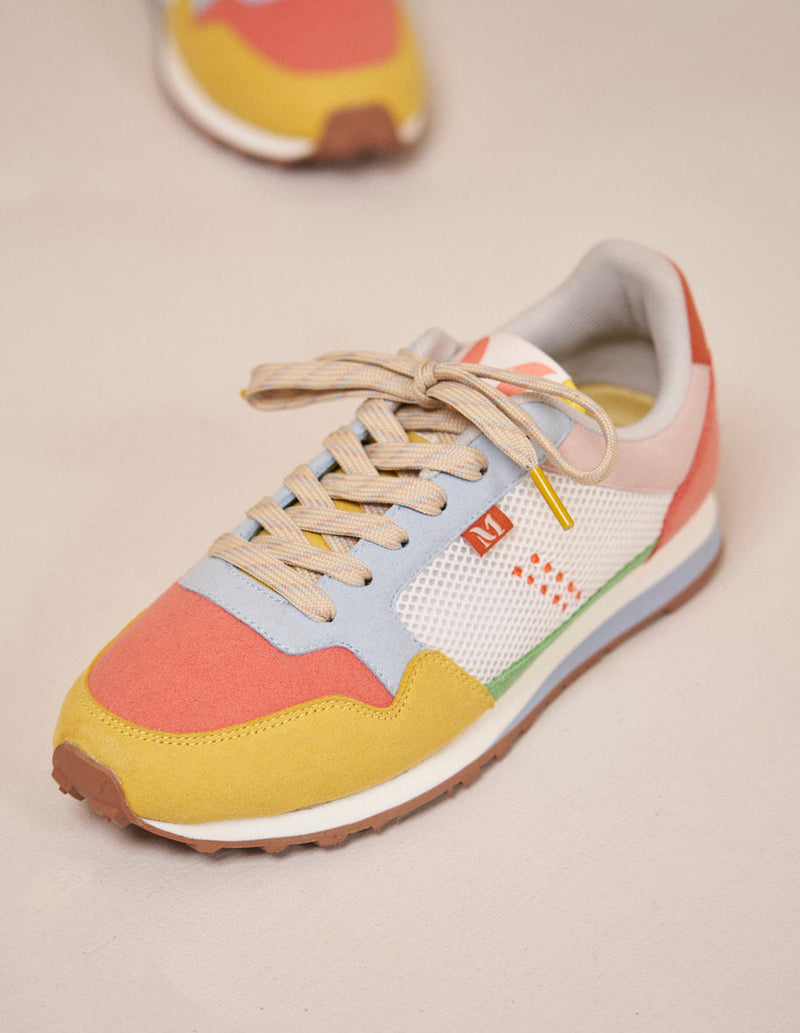 Gabrielle Low Sneakers - Suede Vegan And Mesh Yellow Coral Sky