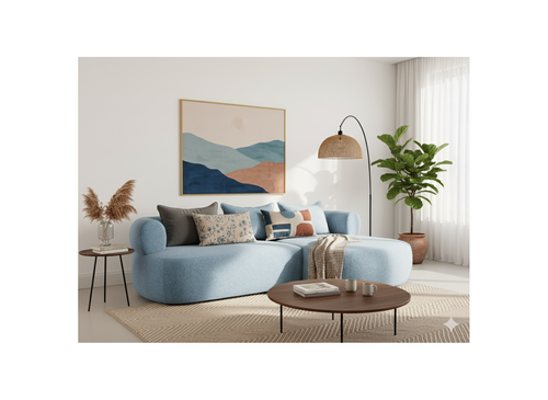 Angela - Canapé D'Angle - 4 Places - Velours Texturé - Bleu