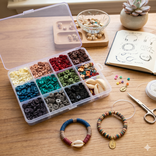 Boite De 11 Couleurs Naturelles De Perles Heishi 6 Mm + Accessoires
