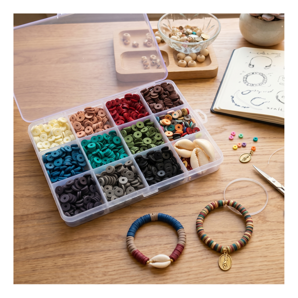 Caja De 11 Colores Naturales De Cuentas Heishi De 6 Mm + Accesorios