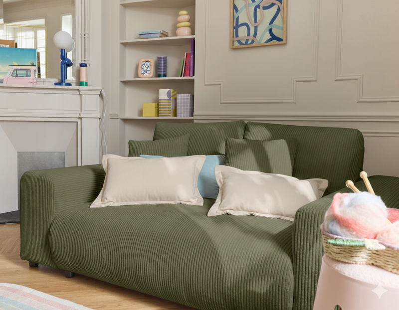 Garance - Canapé Droit - 2 Places - Velours Côtelé - Vert