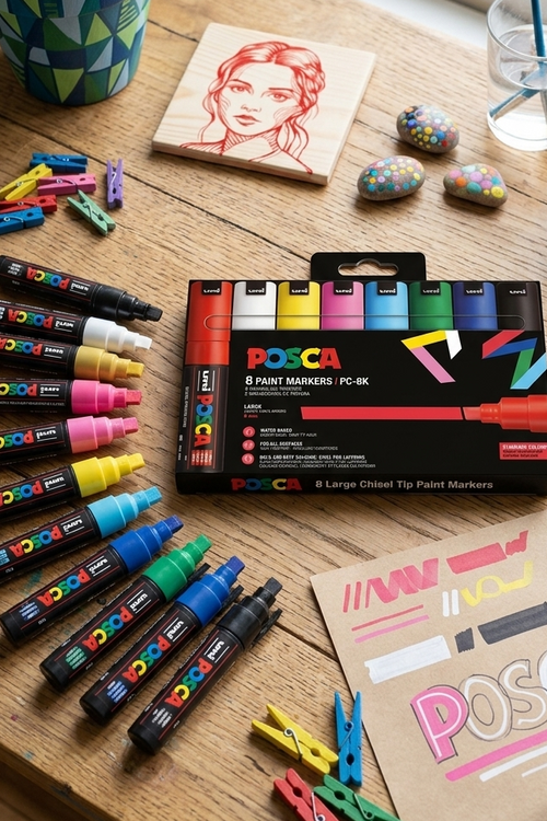 Juego de 8 rotuladores con punta ancha y cincel - Colores básicos