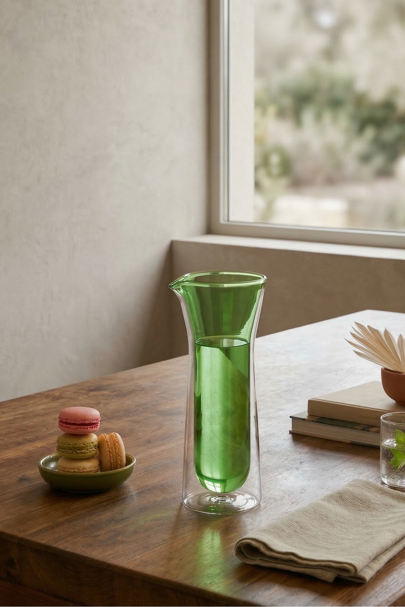 Double Walled Glass Pitcher - Green