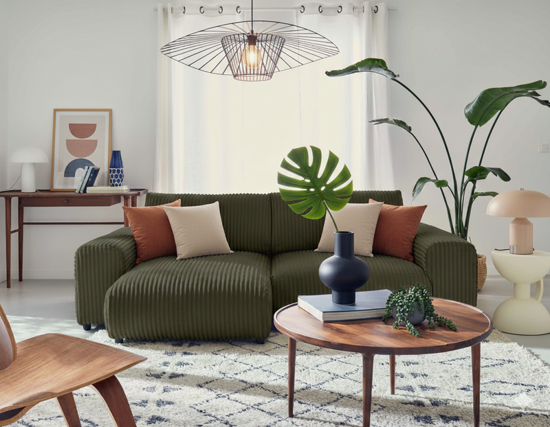 Garance - Canapé D'Angle Réversible - 4 Places - Velours Grosses Côtes - Vert