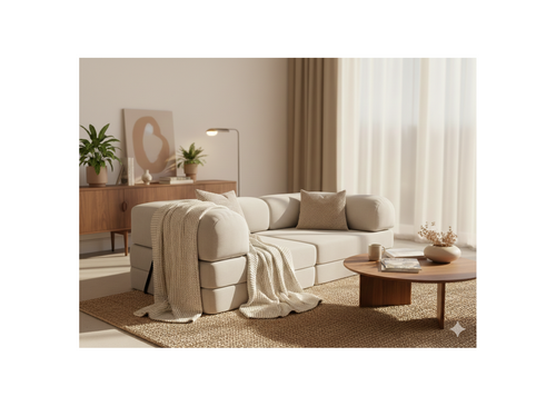 Nebula - Canapé Convertible - 3 Places - Velours Texturé - Beige
