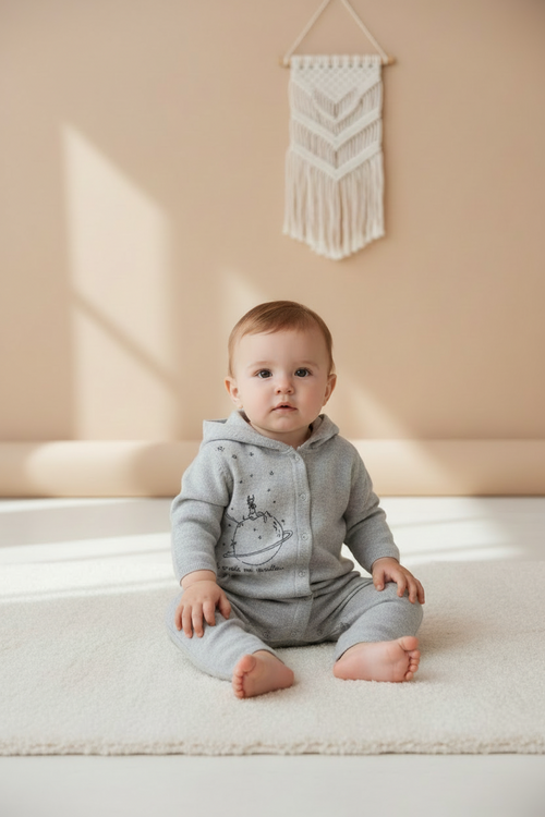 Grenouillere Capuche Planete - Andrea - Grey - 100% Cachemire