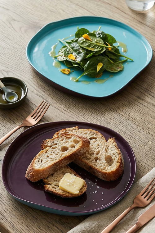 Set De 2 Assiettes En Verre D21cm - Bordeaux/Turquoise
