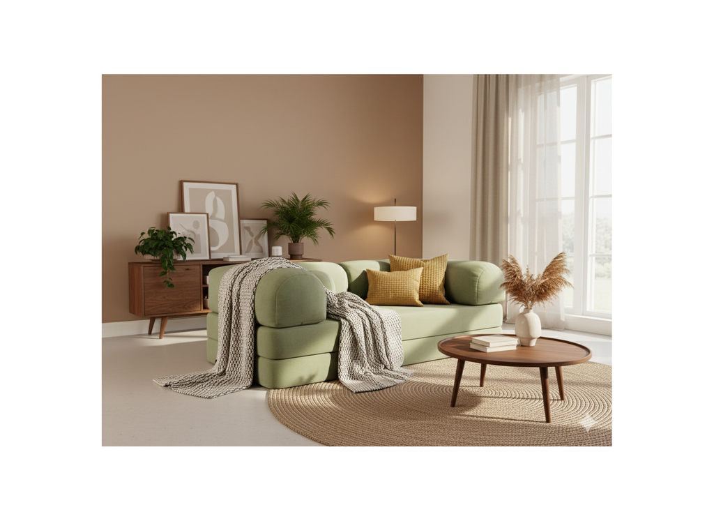 Nebula - Sofá Cama - 3 Plazas - Terciopelo Texturizado - Verde Salvia