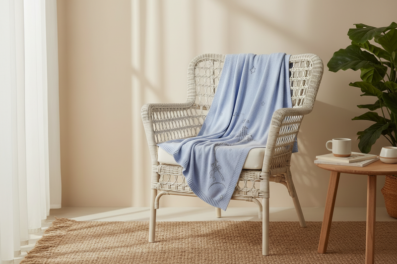 Plaid Print L'Envol - Maxence - Sky Blue - 100% Cachemire