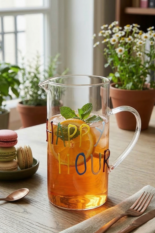 Pichet En Verre Borosilicate Avec Inscription Happy Hour Contenance 1,2L