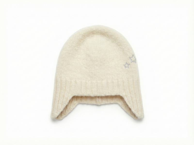 Bonnet Print Stars - Jude - Off White - 100% Cachemire