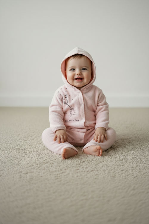 Grenouillere Capuche L'Envol - Charlie - Light Pink - 100% Cachemire