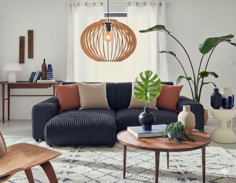 Garance - Canapé D'Angle Réversible - 4 Places - Velours Grosses Côtes - Bleu