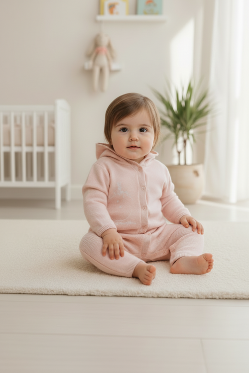 Grenouillere Capuche Planete - Andrea - Light Pink - 100% Cachemire