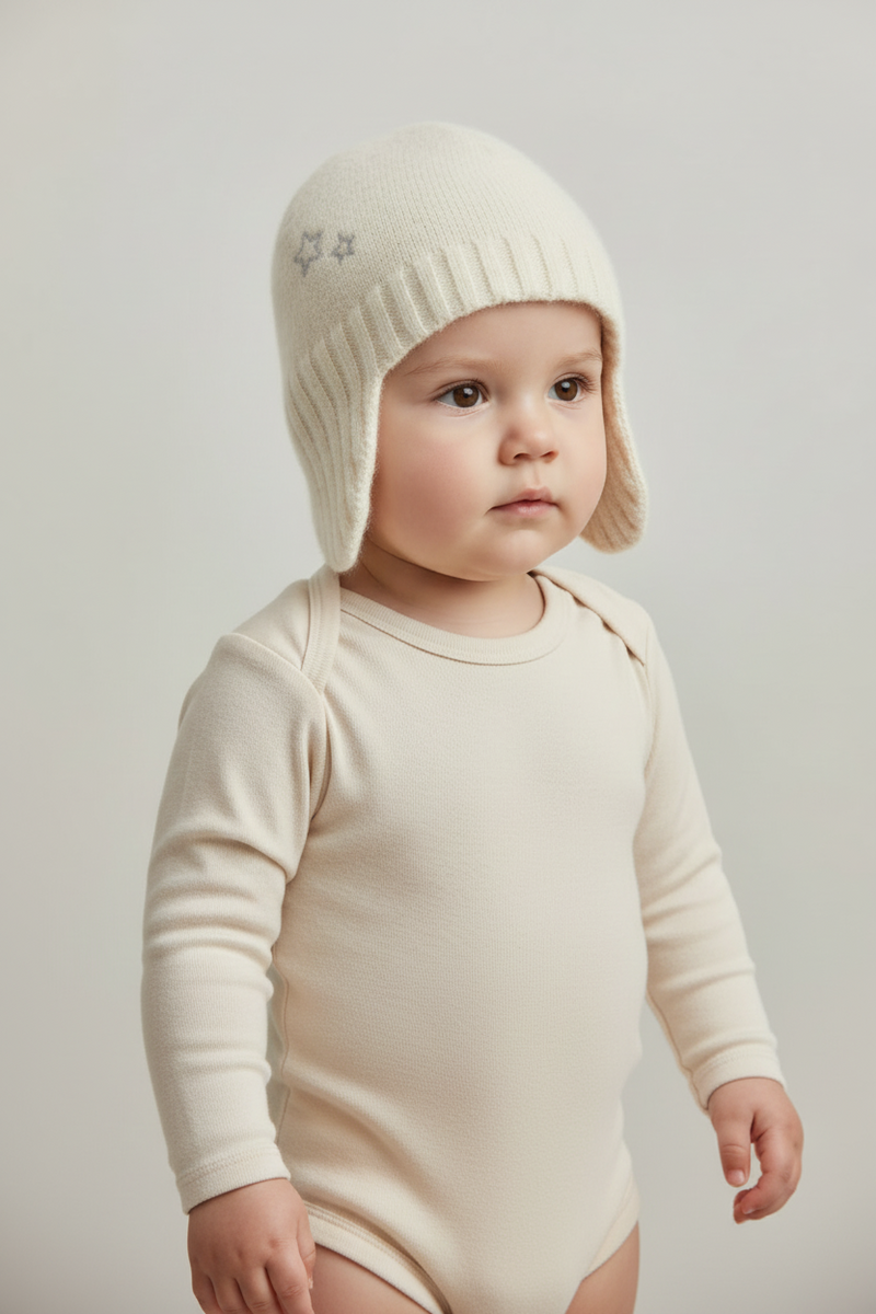 Bonnet Print Stars - Jude - Off White - 100% Cachemire