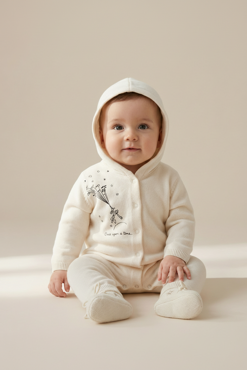 Grenouillere Capuche L'Envol - Charlie - Off White - 100% Cachemire
