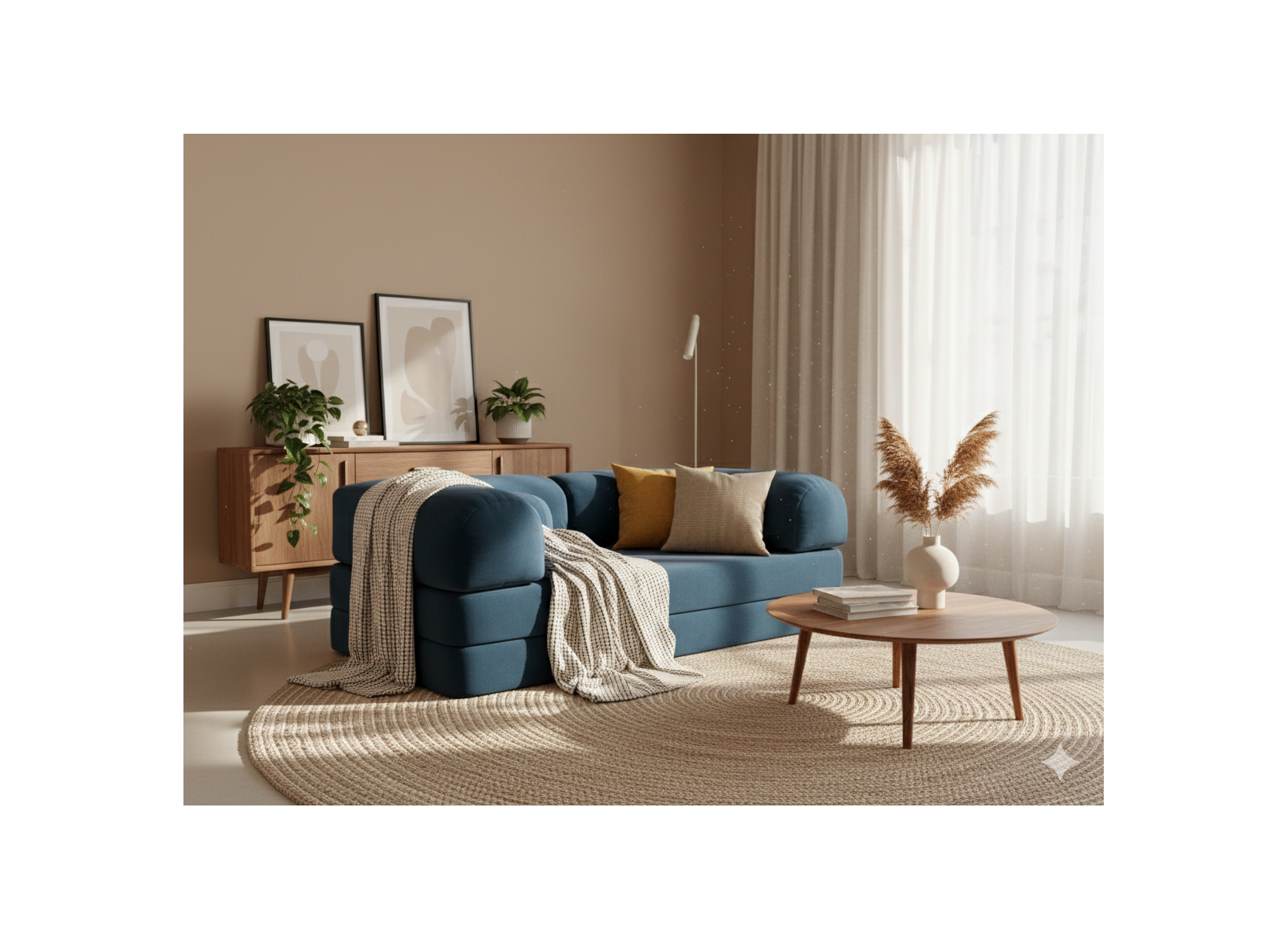 Nebula - Canapé Convertible - 3 Places - Velours Texturé - Bleu