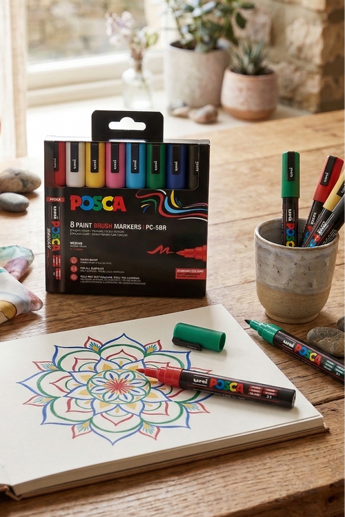 Juego de 8 marcadores multiusos con punta de pincel - Colores básicos