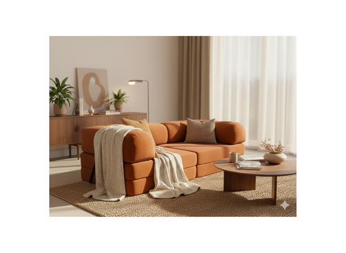 Nebula - Canapé Convertible - 3 Places - Velours Texturé - Terracotta