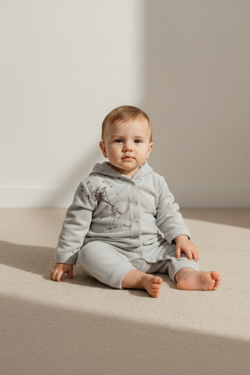 L'Envol Hooded Romper - Charlie - Gray - 100% Cashmere