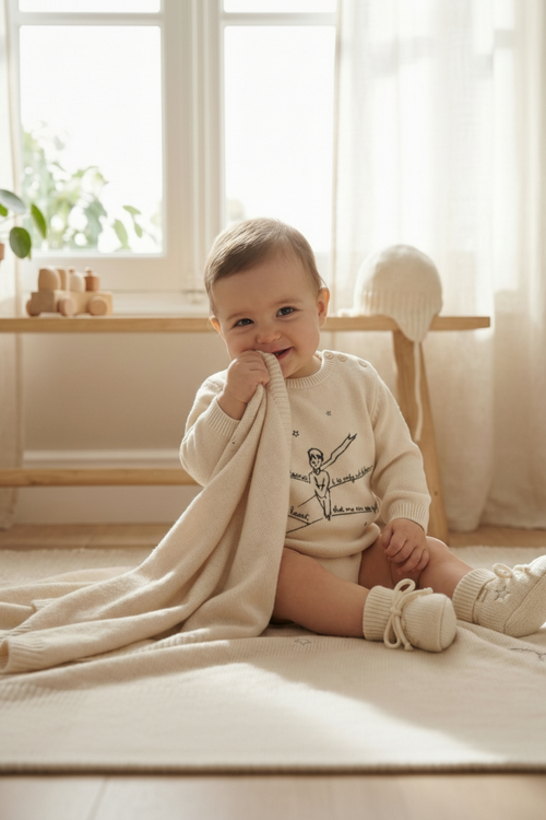 La Marche Print Round Neck Sweater - Sasha - Off White - 100% Cashmere