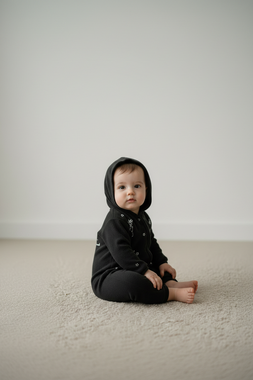 L'Envol Hooded Romper - Charlie - Dark Gray - 100% Cashmere