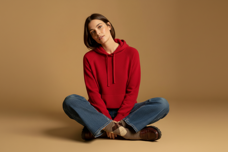 Hoodie Gabrielle 100% Cachemire - Rouge Vif - Femme