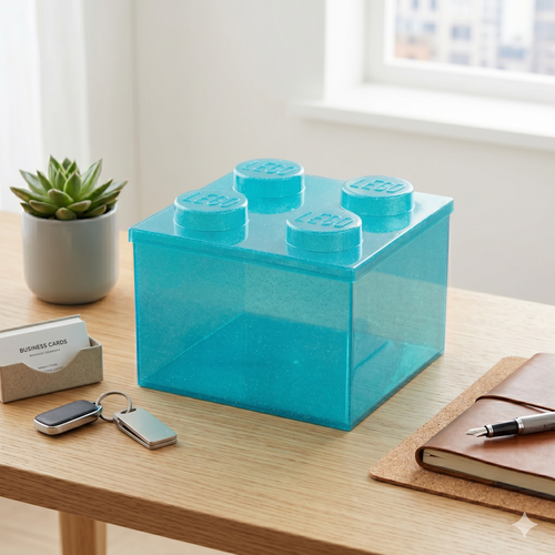 Boîte De Rangement - Brique 4 Plots Transparente - Bleu Clair Pailleté