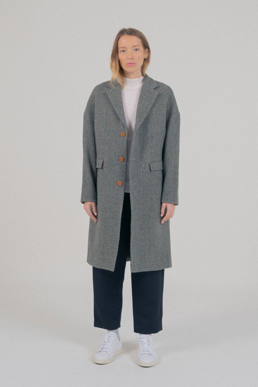 Manteau Genoa Green Herringbone