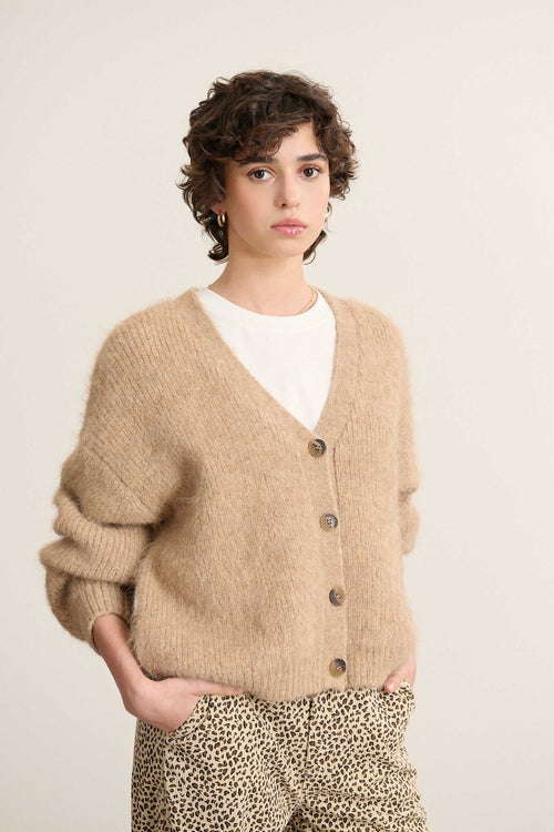 BISCOTTI au col V structuré avec finition en bord-côte ton sur ton, monté à plat pour une tenue souple et propre.